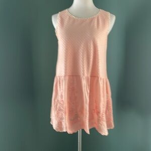 Suzanne Betro Peach Lace & Embroidered Peplum Top Medium
